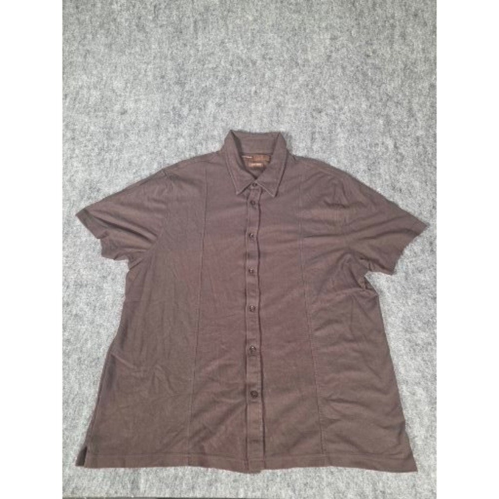Perry Ellis Luxe Pique Shirt Mens Short Sleeve Button Down Brown Polo Casual Top